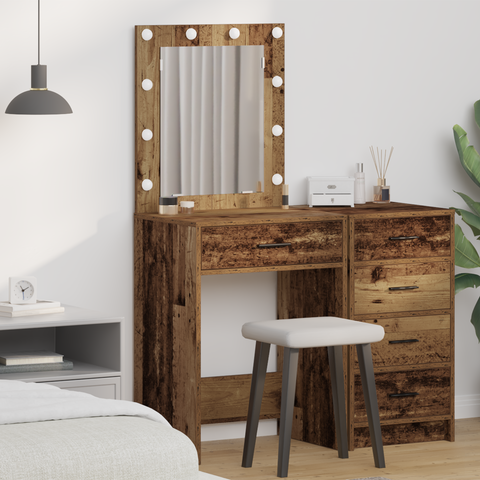 vidaXL Dressing Table with LED Lights Old Wood 50x41x135 cm