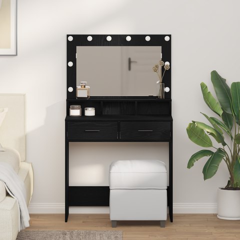 vidaXL Black Oak MDF 79 x 41 x 135 cm Drawers Vanity Table