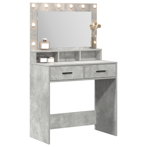 vidaXL Dressing Table with LED Lights - Concrete Grey - 79x41x135 cm