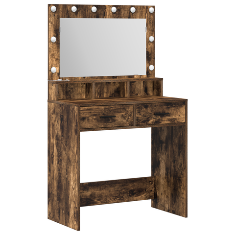 vidaXL Makeup Table with LED Lights - Smoked Oak 79x41x135 cm