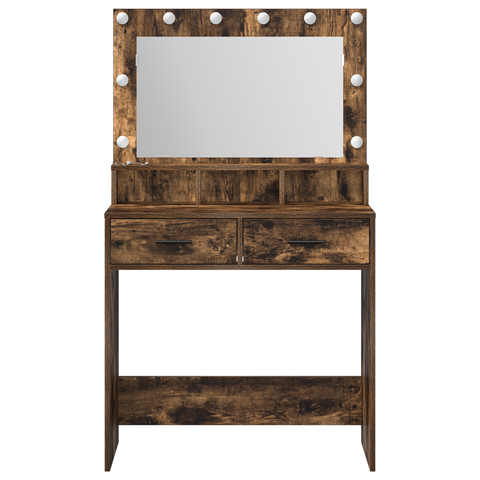 vidaXL Makeup Table with LED Lights - Smoked Oak 79x41x135 cm