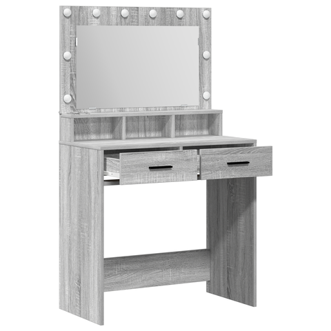 vidaXL Grey Sonoma Dressing Table with LED Lights - 79x41x135 cm