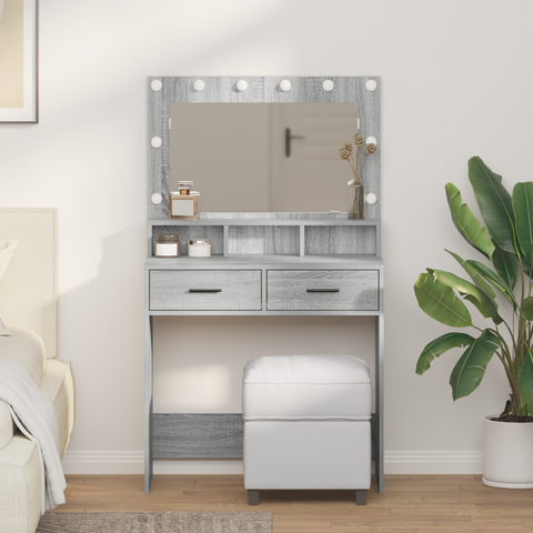 vidaXL Grey Sonoma Dressing Table with LED Lights - 79x41x135 cm