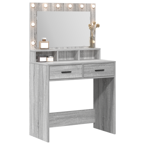 vidaXL Grey Sonoma Dressing Table with LED Lights - 79x41x135 cm
