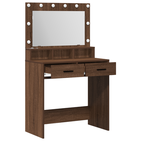 vidaXL Makeup Table with LED Lights - Brown Oak, 79x41x135 cm