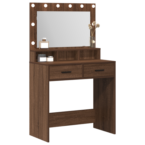 vidaXL Makeup Table with LED Lights - Brown Oak, 79x41x135 cm