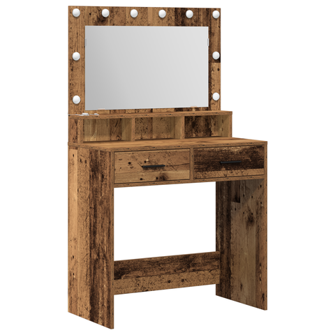 vidaXL Dressing Table with LED Lights - Rustic Wood - 79x41x135 cm