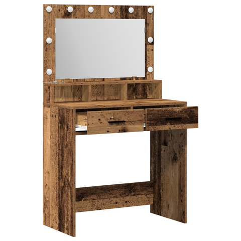 vidaXL Dressing Table with LED Lights - Rustic Wood - 79x41x135 cm