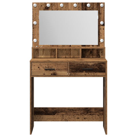 vidaXL Dressing Table with LED Lights - Rustic Wood - 79x41x135 cm