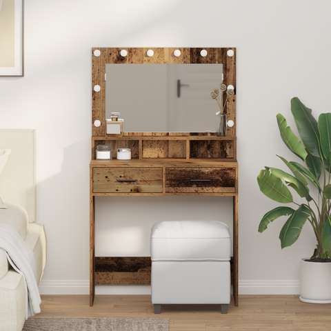 vidaXL Dressing Table with LED Lights - Rustic Wood - 79x41x135 cm