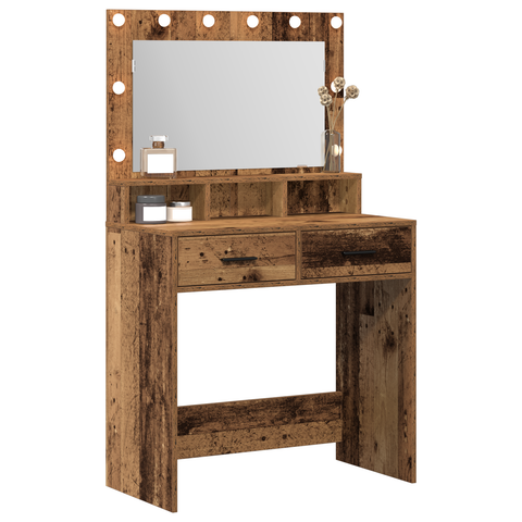 vidaXL Dressing Table with LED Lights - Rustic Wood - 79x41x135 cm