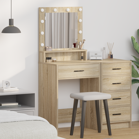 vidaXL Makeup Table with LED Lights in Sonoma Oak - 50x41x135 cm