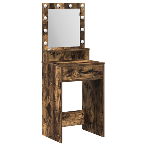 vidaXL Makeup Table with LED Lights - Smoked Oak, 50x41x135 cm