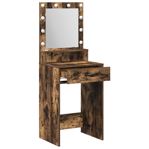 vidaXL Makeup Table with LED Lights - Smoked Oak, 50x41x135 cm