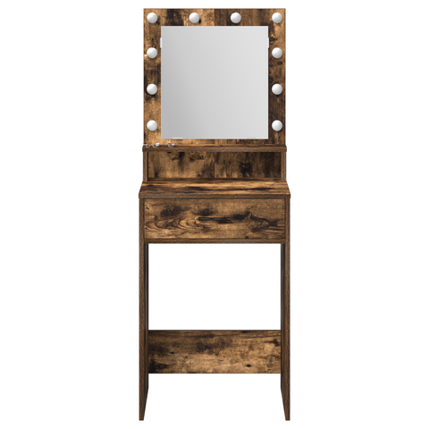vidaXL Makeup Table with LED Lights - Smoked Oak, 50x41x135 cm