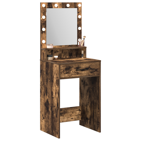 vidaXL Makeup Table with LED Lights - Smoked Oak, 50x41x135 cm