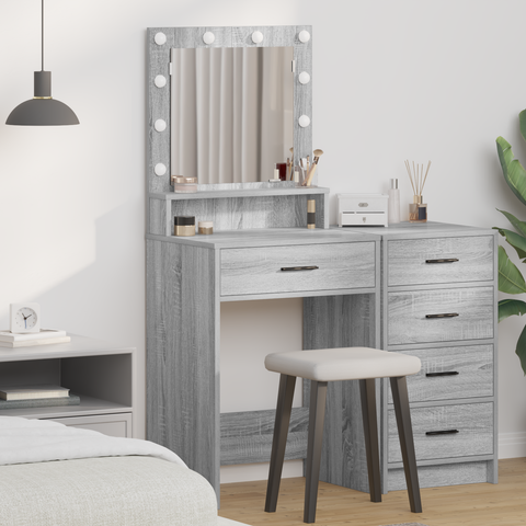 vidaXL Grey sonoma Particle board 50 x 41 x 135 cm Mirror Vanity Table