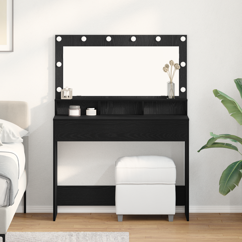 vidaXL Makeup Table with LED Lights - Black Oak, 100x41x135 cm