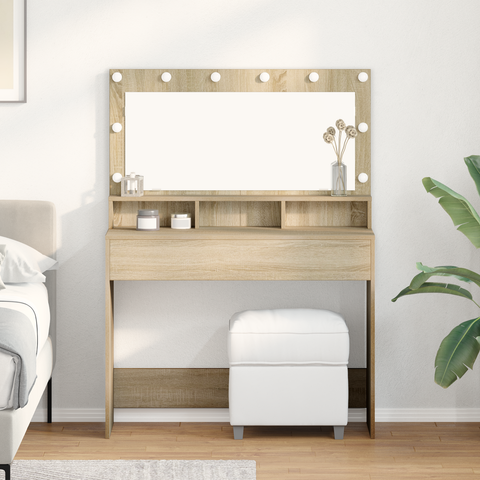 vidaXL Dressing Table with LED Lights - Sonoma Oak, 100x41x135 cm
