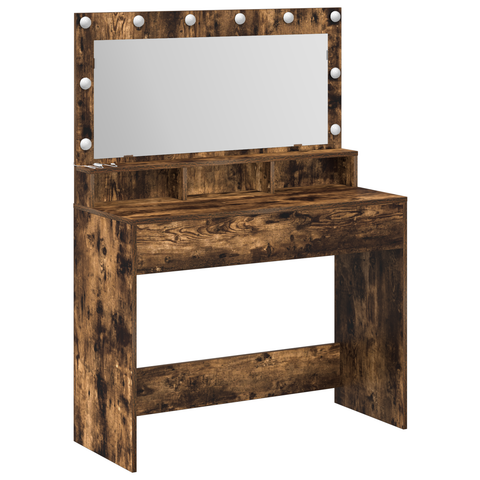 vidaXL Makeup Table with LED Lights in Smoked Oak - 100x41x135 cm