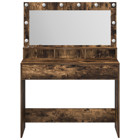 vidaXL Makeup Table with LED Lights in Smoked Oak - 100x41x135 cm