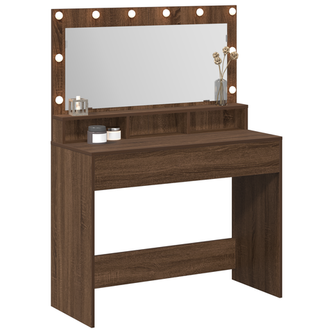 vidaXL Makeup Table with LED Lights in Brown Oak - 100 x 41 x 135 cm