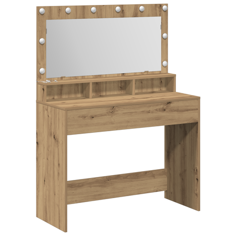 vidaXL Makeup Table with LED Lights in Artisan Oak, 100x41x135 cm