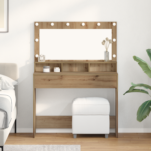 vidaXL Makeup Table with LED Lights in Artisan Oak, 100x41x135 cm