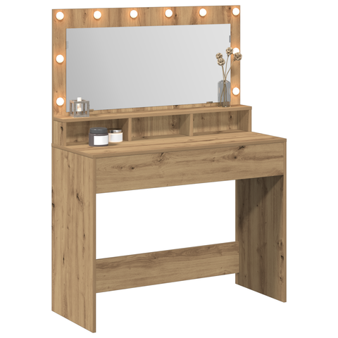 vidaXL Makeup Table with LED Lights in Artisan Oak, 100x41x135 cm