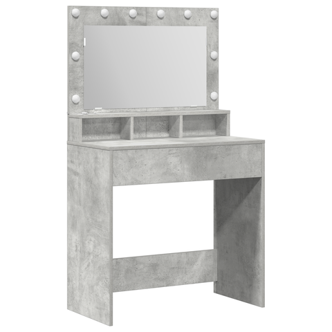 vidaXL Dressing Table with LED Lights in Concrete Grey, 79x41x135 cm