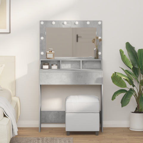 vidaXL Dressing Table with LED Lights in Concrete Grey, 79x41x135 cm