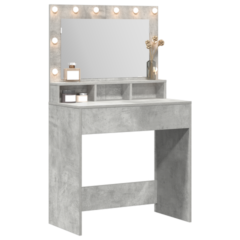 vidaXL Dressing Table with LED Lights in Concrete Grey, 79x41x135 cm