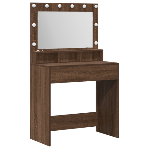 vidaXL Brown Oak Dressing Table with LED Lights, 79x41x135 cm