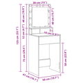 vidaXL White Dressing Table with LED Lights, 50x41x135 cm