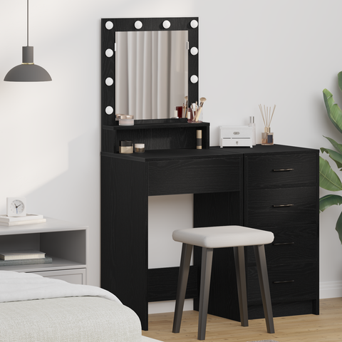 vidaXL Black Oak Dressing Table with LED Lights - 50x41x135 cm