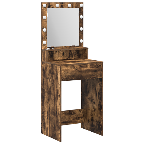 vidaXL Makeup Table with LED Lights - Smoked Oak 50x41x135 cm