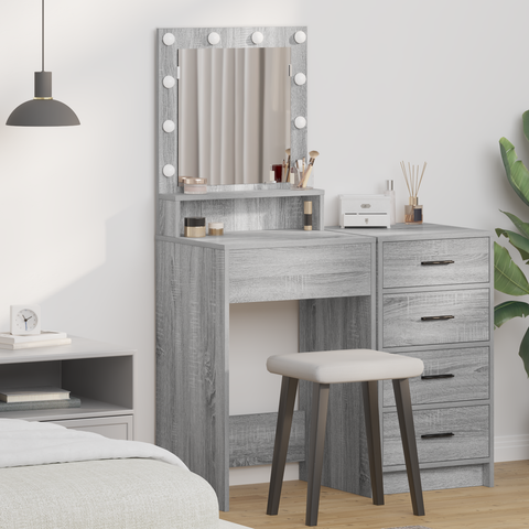 vidaXL Dressing Table with LED Lights in Grey Sonoma - 50x41x135 cm