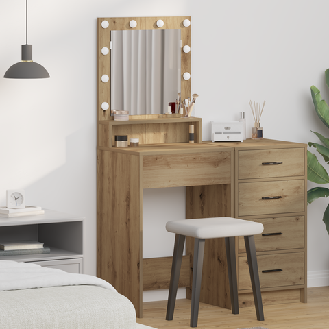 vidaXL LED Lighted Dressing Table in Artisan Oak, 50x41x135 cm