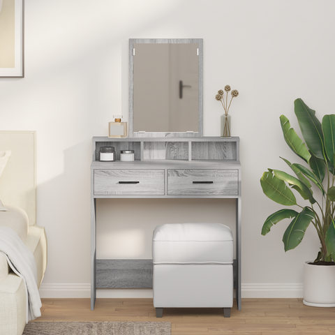 vidaXL Grey Sonoma Dressing Table with Drawers - 79x41x140 cm