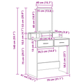vidaXL Grey Sonoma Dressing Table with Drawers - 79x41x140 cm