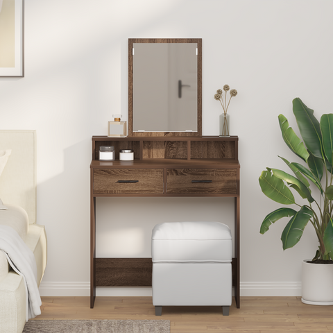 vidaXL Brown Oak Dressing Table with Drawers, 79x41x140 cm