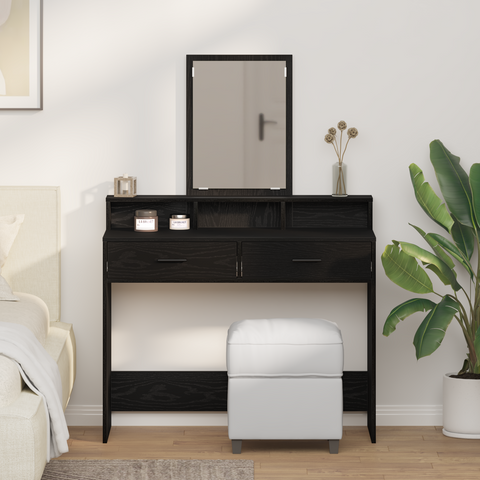 vidaXL Black Oak Dressing Table with Drawers - 100x41x140 cm