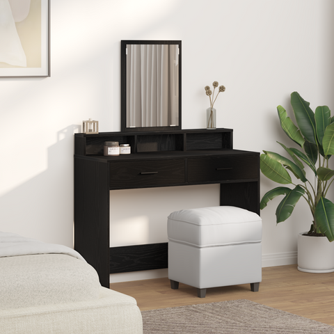 vidaXL Black Oak Dressing Table with Drawers - 100x41x140 cm
