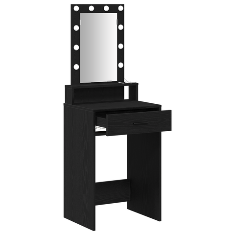 vidaXL Makeup Table with LED Lights - Black Oak, 50x41x140 cm