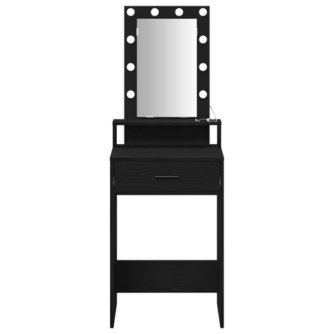 vidaXL Makeup Table with LED Lights - Black Oak, 50x41x140 cm