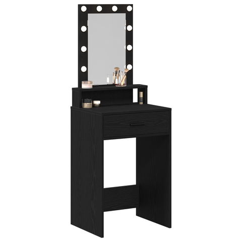vidaXL Makeup Table with LED Lights - Black Oak, 50x41x140 cm