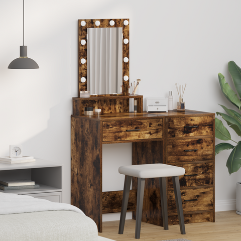 vidaXL Dressing Table with LED Lights Smoked Oak 50x41x140 cm