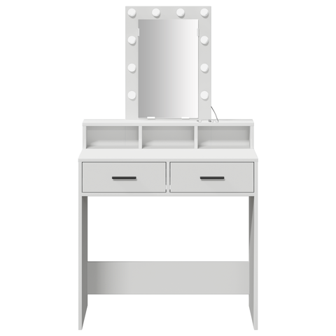 vidaXL Dressing Table with LED Lights - White, 79x41x140 cm