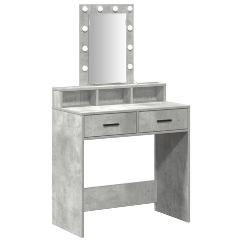 vidaXL Makeup Table with LED Lights - Concrete Grey, 79x41x140 cm
