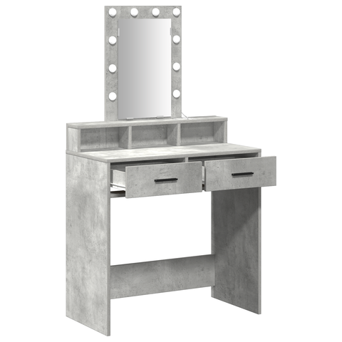 vidaXL Makeup Table with LED Lights - Concrete Grey, 79x41x140 cm
